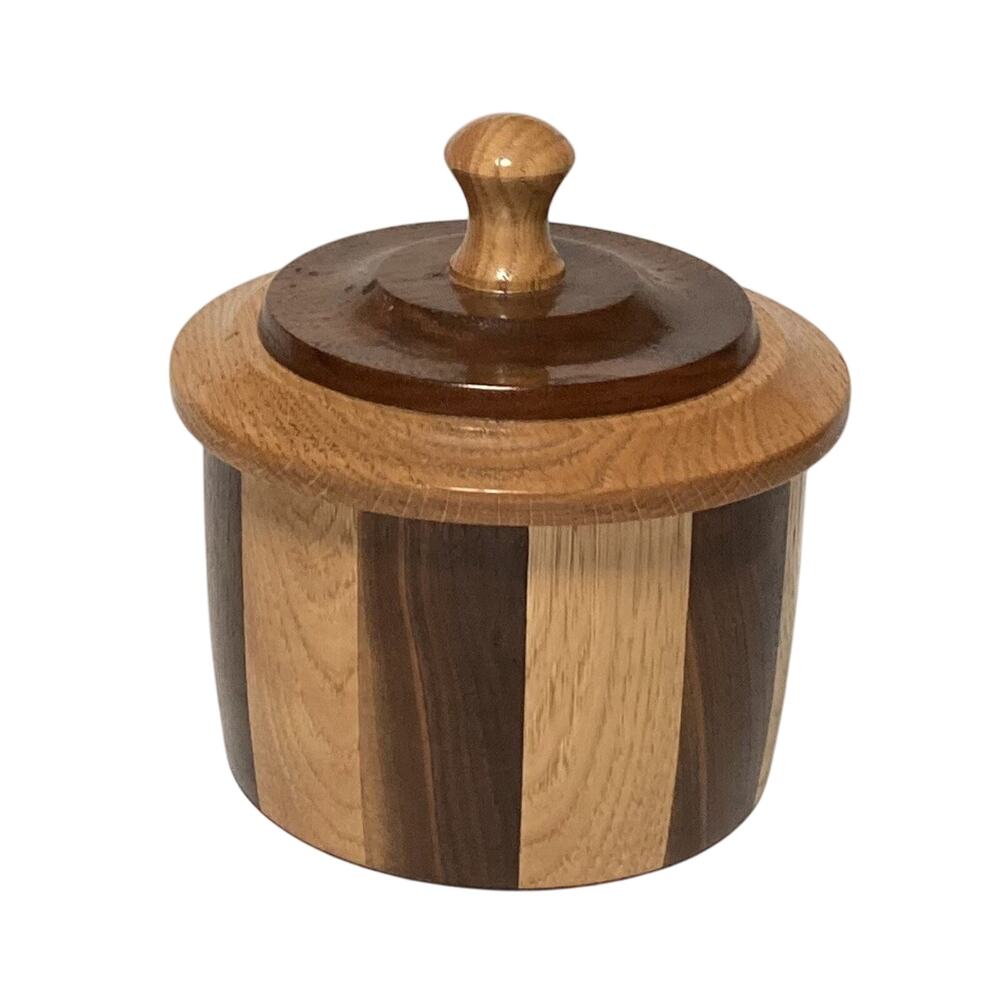 Vintage Hand Turned Wooden Oak Tea Tobacco Storage Decorative Container w Lid